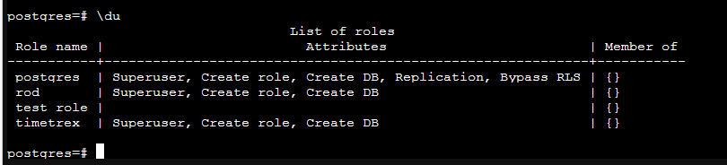 postgres database users and role configuration
