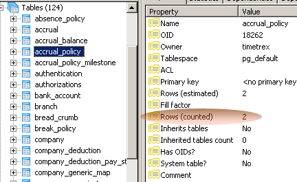 pgadmin screenshot accrual_policy table overview
